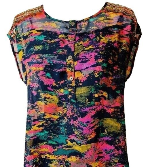 Belle Du Jour Multi Color Chiffon Top Size M - Picture 1 of 6